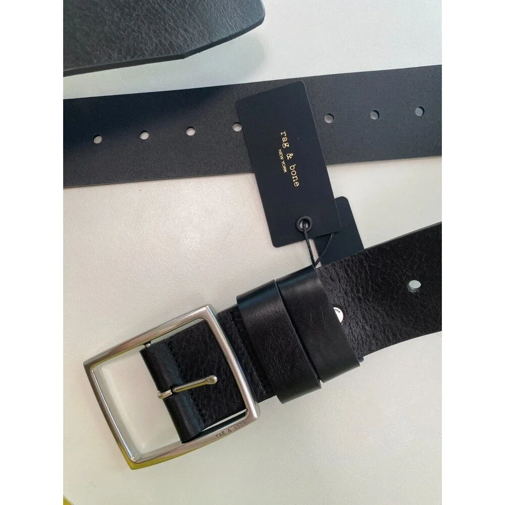 NWT Rag & Bone Leather Jumbo Boyfriend Waist Belt, Black, Medium